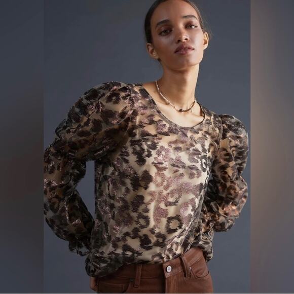 Anthropologie Eva Franco Sheer Tulle Leopard Top.